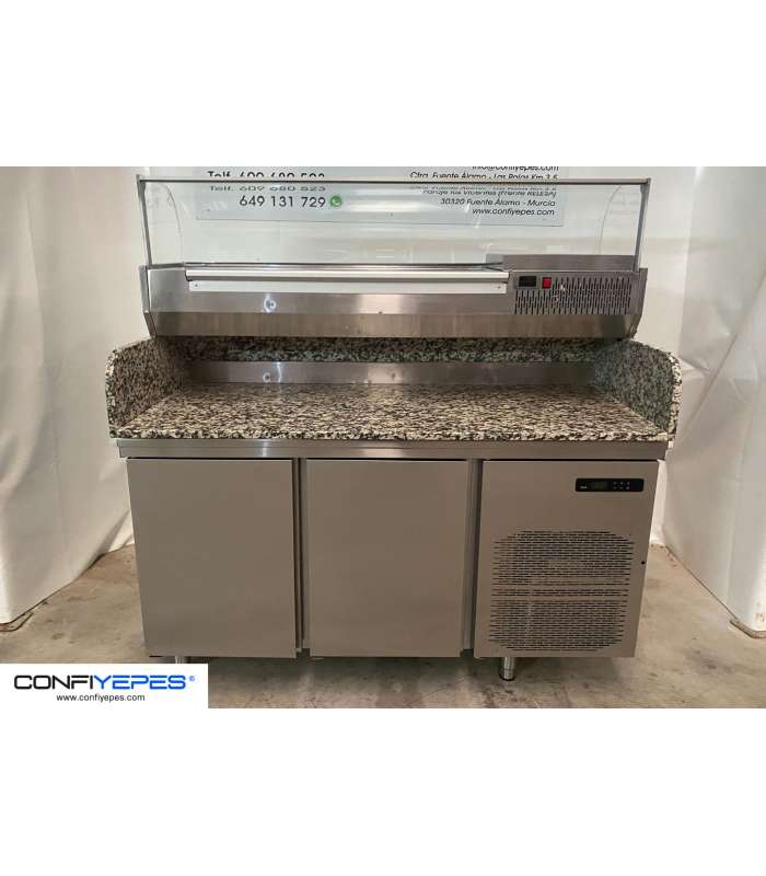 MESA PREPARACIÓN ENCIMERA MÁRMOL + VITRINA INGREDIENTES