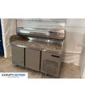 MESA PREPARACIÓN ENCIMERA MÁRMOL + VITRINA INGREDIENTES