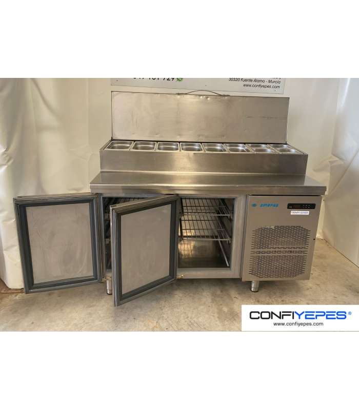 MESA REFRIGERADA CON VITRINA DE INGREDIENTES COMERSA