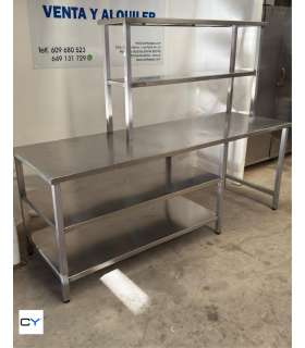 MESA CON PLATERA + ESTANTES  ACERO INOX
