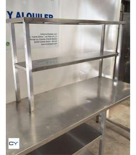 MESA CON PLATERA + ESTANTES  ACERO INOX