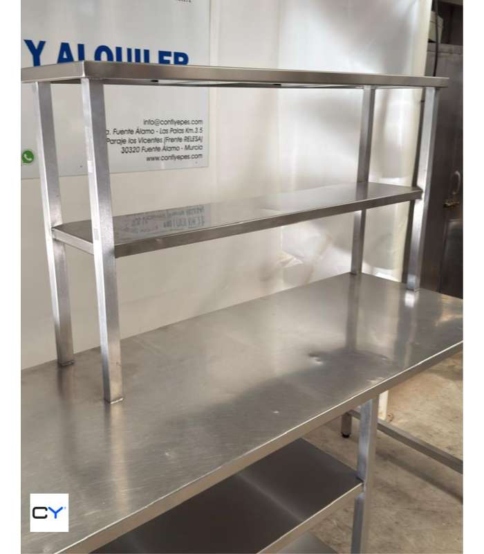 MESA CON PLATERA + ESTANTES  ACERO INOX