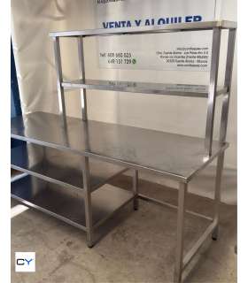 MESA CON PLATERA + ESTANTES  ACERO INOX