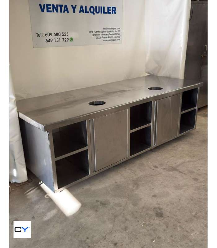 MESA CENTRAL ACERO INOX CON PUERTAS