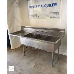FREGADOR TRES SENOS ACERO INOX