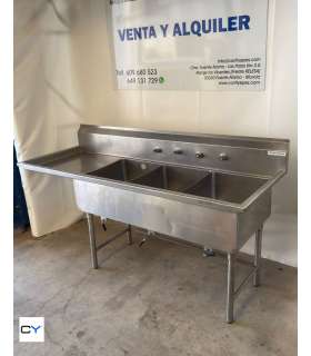 FREGADOR TRES SENOS ACERO INOX