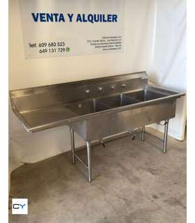 FREGADOR TRES SENOS ACERO INOX