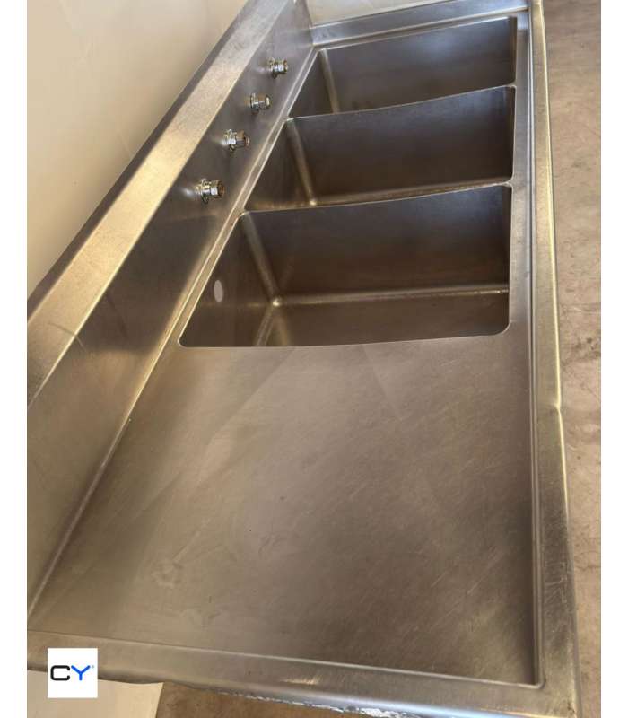 FREGADOR TRES SENOS ACERO INOX