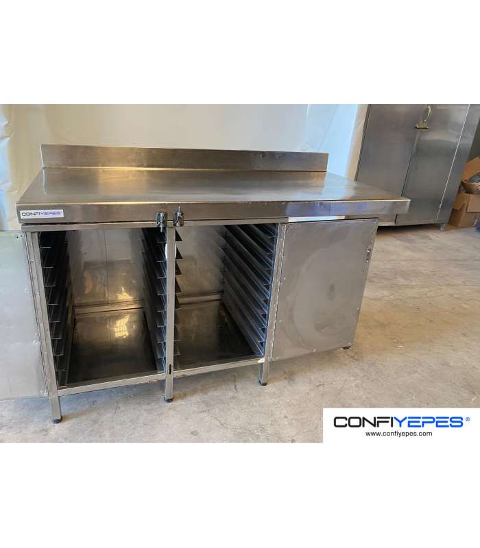 MESA ACERO INOX CON LLANDERO Y HUECO
