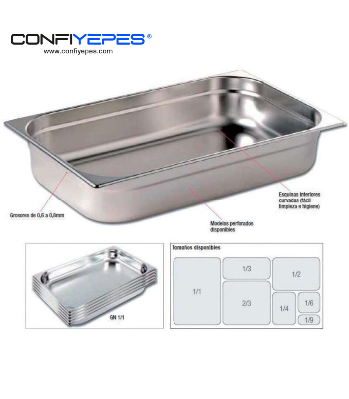 CUBETA GASTRONORM ACERO INOXIDABLE GN1/1-100  - 1