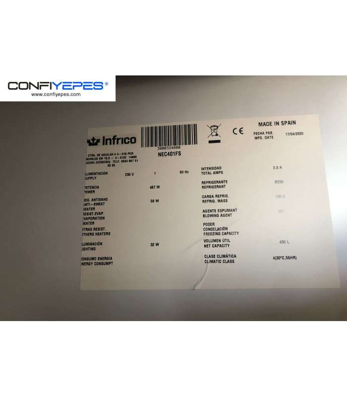 EXPOSITOR VERTICAL CONGELADOR PUERTA DE CRISTAL INFRICO